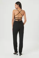 Women's Lace-Up Cami Jumpsuit in Black Small