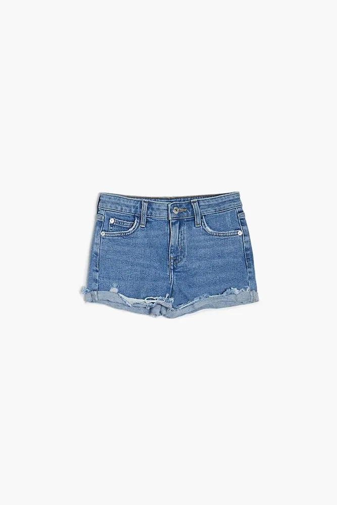 Girls Distressed Denim Shorts (Kids) in Light Denim, 11/12