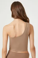 Women's One-Shoulder Crop Top in Ash Brown Large