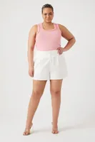 Women's Twill Mid-Rise Shorts in White, 3X