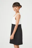 Girls Rhinestone Colorblock Dress (Kids) in Black/Ivory, 11/12