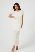 Women's Pointelle Knit Maxi Sweater Dress in Birch Small