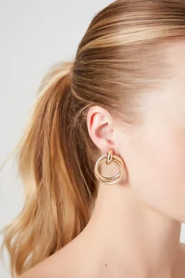 Women's Dual-Hoop Drop Earrings in Gold