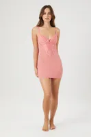 Women's Mesh Lace-Trim Lingerie Slip Dress in Peachy Cheeks Small