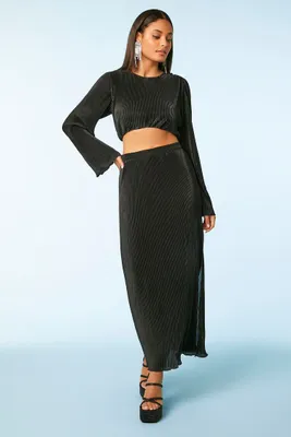 Women's Ribbed Top & Maxi Skirt Set in Black Small