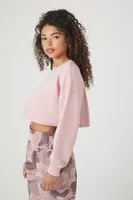 Women's Cropped French Terry Pullover in Pale Mauve Small