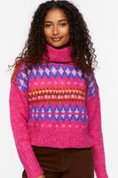 Women's Fair Isle Turtleneck Sweater in Fuchsia, XS