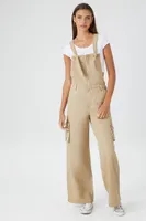 Women's Canvas Cargo Wide-Leg Overalls in Tan Small