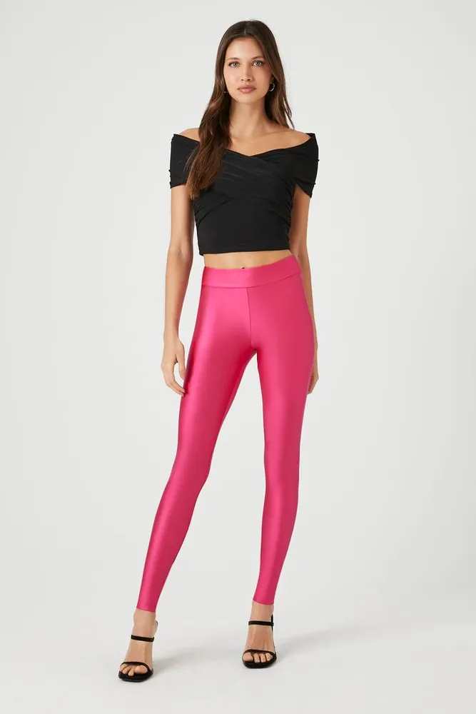 Women's High-Shine Mid-Rise Leggings in Hot Pink Medium