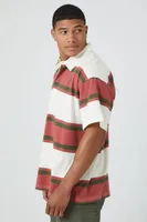 Men Striped Short-Sleeve Polo Shirt in Rust Small