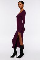 Women's Thigh-Slit Midi Sweater Dress in Plum, XL