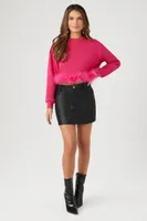 Women's Feather-Trim Pullover in Hot Pink Large