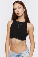 Women's Rhinestone-Trim Crop Top in Black Large