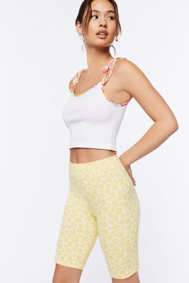 Women's Floral Print Biker Shorts in Yellow/White, S/M