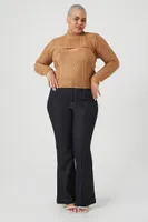 Women's Sweater-Knit Combo Top in Camel, 3X