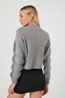 Women's Ribbed Knit Mock Neck Sweater in Heather Grey, XL