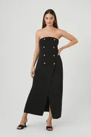 Women's Double-Breasted Strapless Maxi Dress in Black, XS