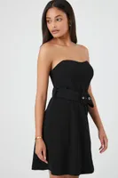 Women's Belted Sweetheart Mini Dress in Black Medium