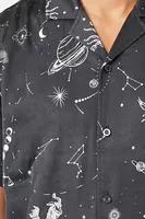 Men Satin Constellation Graphic Shirt in Black Large