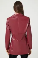 Women's Faux Leather Zip-Up Blazer in Red Small