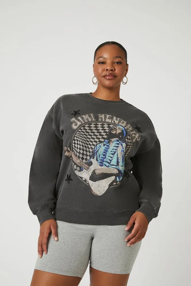 Women's Jimi Hendrix Graphic Pullover in Black, 1X