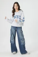 Women's NYC Star Denim Patch Hoodie in Heather Grey Medium