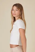 Women's Cropped Jersey-Knit Polo Shirt in White, XL