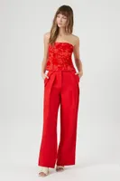 Women's Pleated Button-Front Trousers in Fiery Red Small