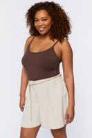 Women's Chain Belt Pintucked Shorts in Tan, 1X