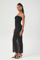 Women's Strapless Mesh Bodycon Maxi Dress in Black Small