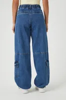 Women's Cargo Denim Parachute Pants in Dark Denim, 27