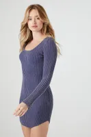 Women's Bodycon Sweater Mini Dress in Navy, XL