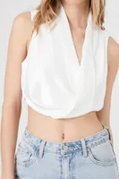 Women's Pleated Surplice Crop Top in White Small