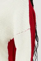 Women's Ribbed Knit Colorblock Sweater in Vanilla/Red, XS