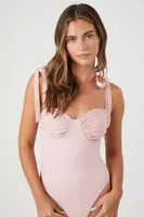 Women's Sweetheart Tie-Strap Bodysuit in Pale Mauve Medium