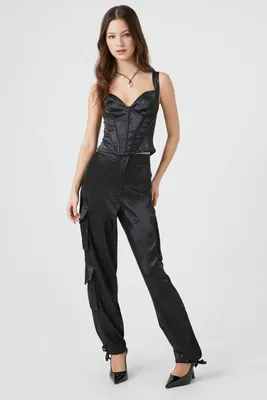 Women's Satin Jacquard Cargo Pants