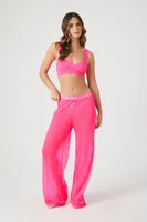 Women's Lace-Trim Mesh Pants in Neon Pink Small