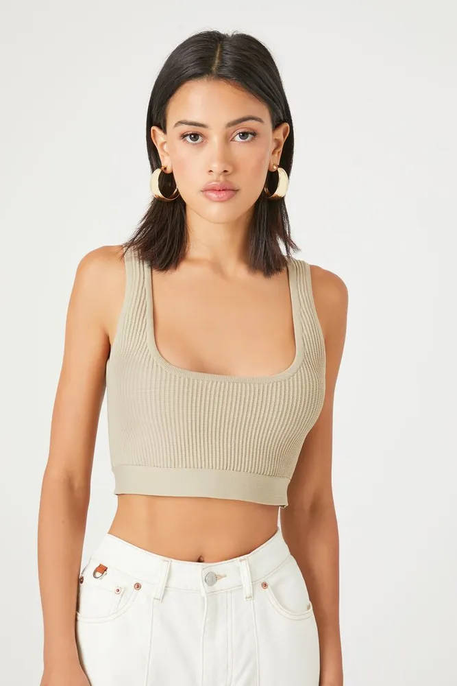 Forever 21 Women's Sweater-Knit Cropped Tank Top in Goat, XL
