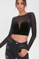 Women's Mesh Illusion Crop Top in Black Large