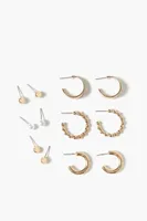 Women's Round Stud & Hoop Earring Set in Gold