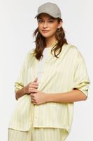 Women's Oversized Satin Striped Shirt in Green Apple/Grey Small