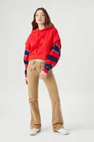 Women's Striped Layered-Sleeve Hoodie in Red Medium