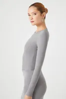 Women's Ribbed Long-Sleeve Bodysuit in Dark Grey, XL