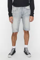 Men Embroidered Barbed Wire Denim Shorts in Light Denim, 32