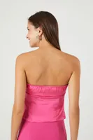 Women's Satin Sweetheart Bustier Tube Top in Fuchsia Large