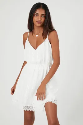 Women's Lace-Trim Mini Dress in White Small