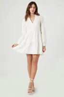 Women's Poplin Tiered Mini Shirt Dress in White Medium