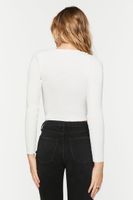 Women's Cutout Long-Sleeve Cropped Sweater in Ivory Large