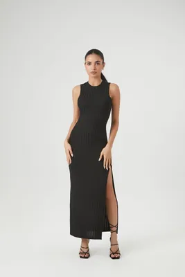 Women's Ribbed Knit Sleeveless Maxi Dress Black