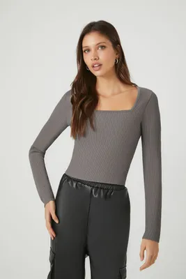 Women's Ribbed Knit Sweater in Dark Grey Medium